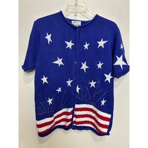 The Quacker Factory Patriotic Stars & Stripes Knit Cardigan Top -‎ Women's